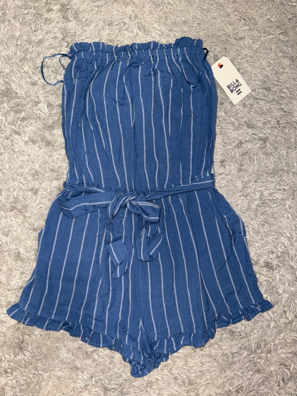 Billabong Blue and White Striped Strapless Romper